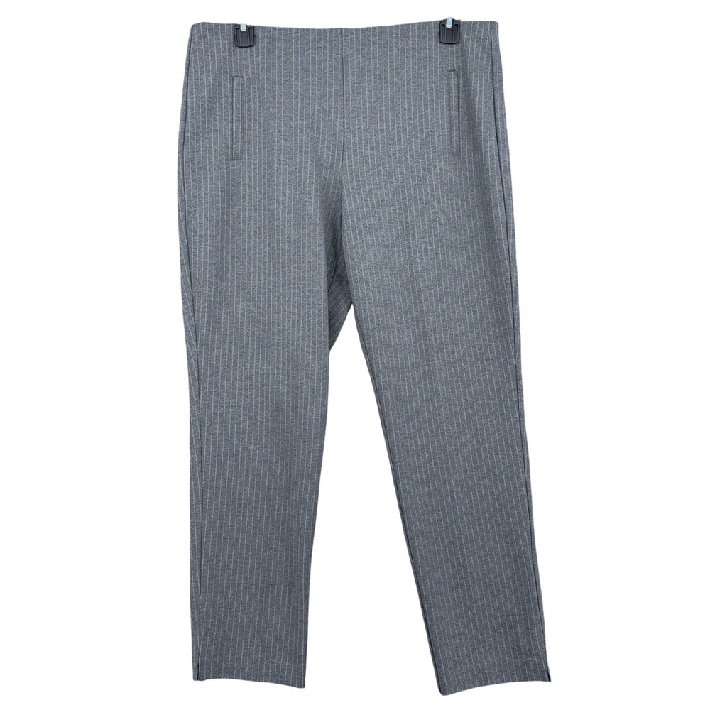 Chico's Pinstripe Pull On Trousers Women 2.5 US 14 Rayon Nylon Gray